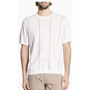 New Theory Striped Fine-Knit‎ Tactile Cotton Crewneck T-Shirt Size Small